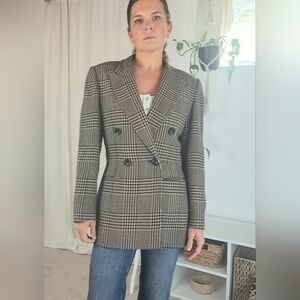 Vintage 90s Women's Double-Breasted Houndstooth Plaid Blazer Menswear Sz 4/6